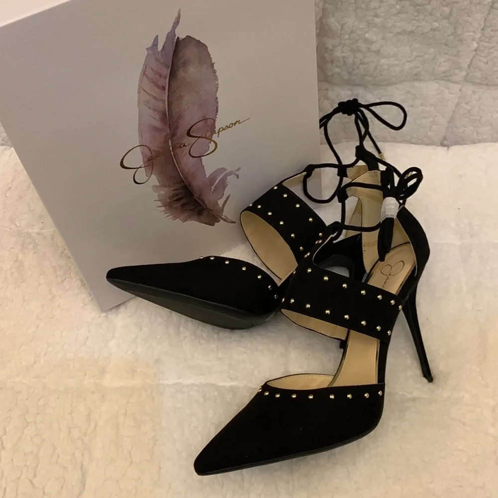 NWT “Jessica Simpson” black suede ankle tie heels - Picture 3 of 6